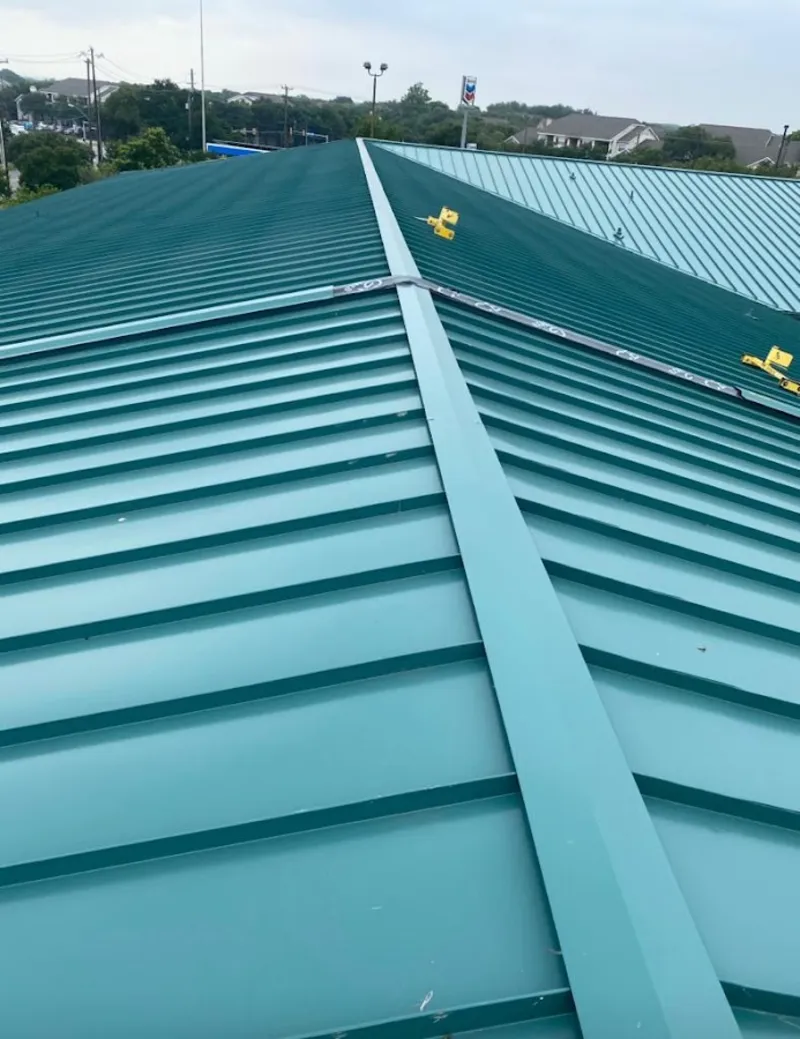 Green commercial metal roof ridge and valley for Metal Roof Repair in Kennett